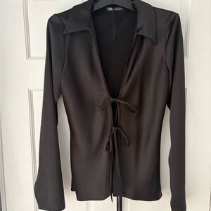 Zara Women's Black Tie-Front Top